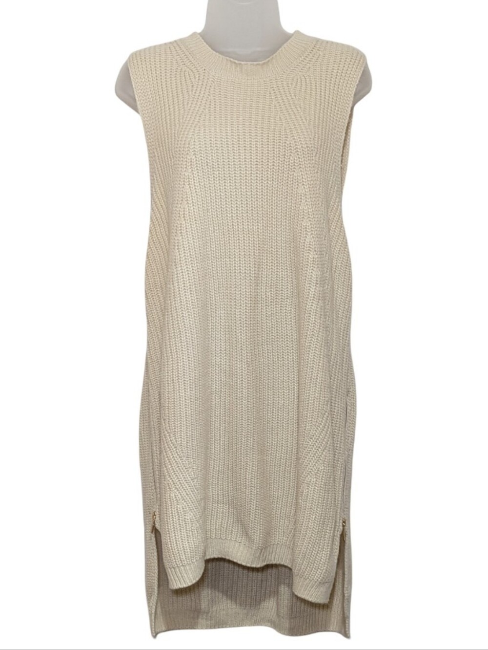 hint of mint | Cream Ribbed Knit Oversized Sweater Dress | Zipper Sides | Boho |